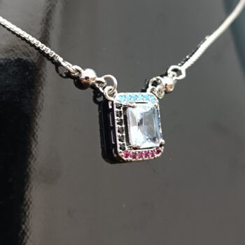 Elegant Rectangular Gemstone Necklace – Sterling Silver with Multicolor Accents